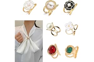 Elegant Camellia Flower Scarf Ring Clip with Pearl, 7Pcs Versatile Scarf Buckle for Silk Scarves, Coats, and Fashion Shirts W