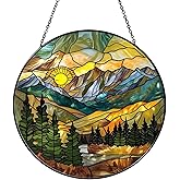 Mountain Range Sun Catcher Stained Glass Window Hanging for Women Wall DecorHandmade Sun Catcher Decoration for Garden Home Housewarming Gifts, 7.87inch