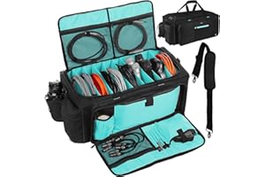 Timoxi Large DJ Bag Built-in Sturdy Support Board, DJ cable bag with 9 Detachable Divider & Padded Shoulder Strap, gig bag for Professional DJ Gear, Musical Instrument and Accessories