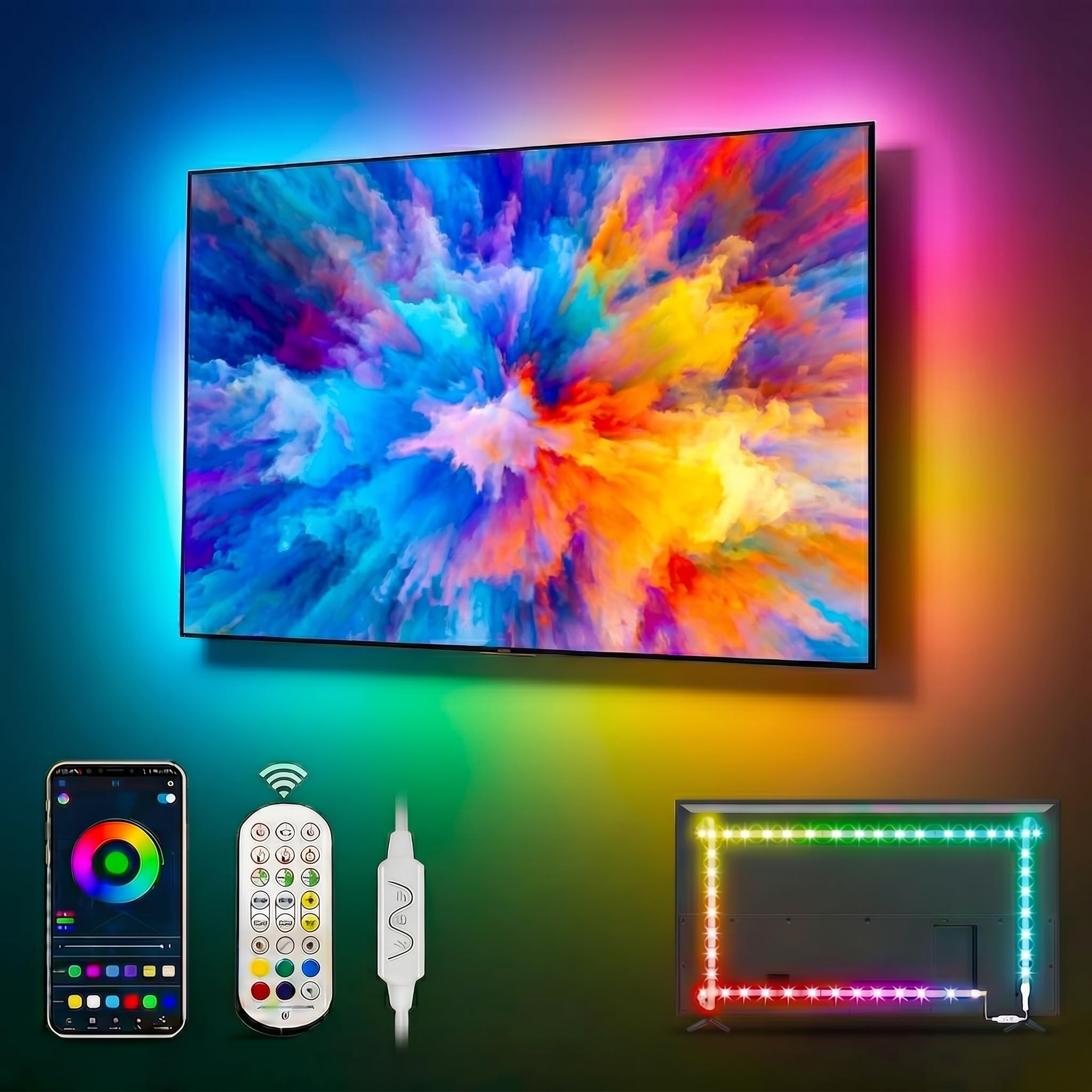 DTQJ TV LED Backlight,LED Lights for 32-43 Inch TV,RGB Strip Lights Music Sync Color Changing with Smart App Control Remote,LED TV Backlight,USB Powered Strip Lights for Gaming Room,Bedroom,Party