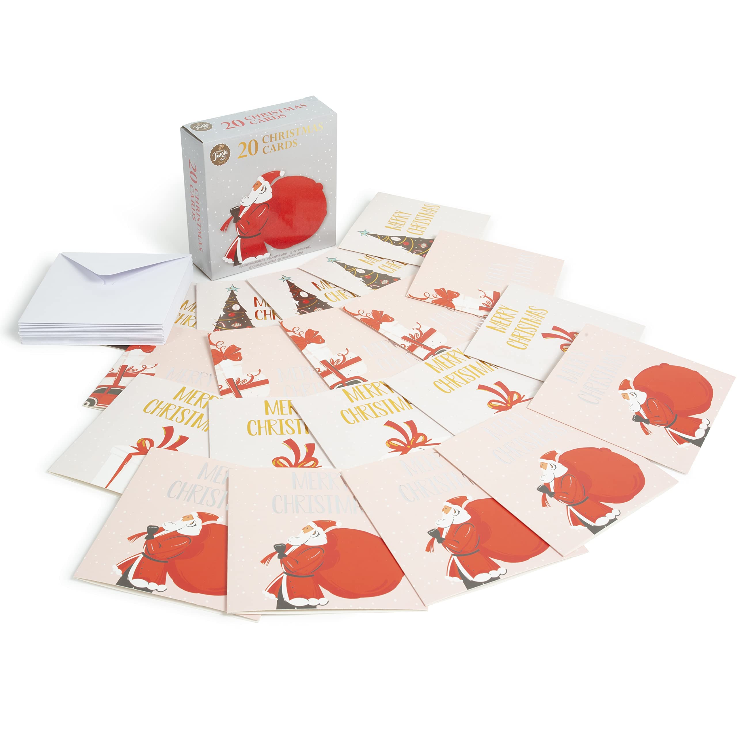 Christmas Jingle Multi-Pack Modern Christmas Cards - Includes 20 x Xmas Cards Featuring 4 Festive Designs and 20 x Envelopes – Christmas Cards Pack