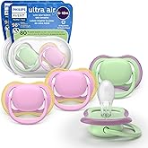 Philips Avent Ultra Air Pacifiers - Orthodontic Design, for Babies 6-18 Months, Soft Silicone Symmetrical Nipple, BPA-Free, 2 Sterilizing Cases, 4 Pack, SCF087/25