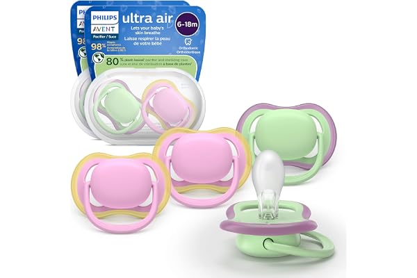 Philips Avent Ultra Air Pacifiers - Orthodontic Design, for Babies 6-18 Months, Soft Silicone Symmetrical Nipple, BPA-free, 2