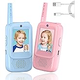 Video Walkie Talkies for Kids, 2 Pack Rechargeable with 400FT Range & 3-Day Battery, Kids Walkie Talkies for Outdoor Play, Camping, Hiking, Indoor Games for Boys and Girls Ages 3-12 (Blue/Pink)