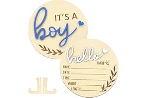 AINBIN Hello World Newborn Sign Boy, Gender Reveal Birth Announcement Sign, 2PCS Its a Boy and Hello World baby Welcome Board Wooden Name Announcement Plaque for Photo Props Baby Shower Hospital Nursery