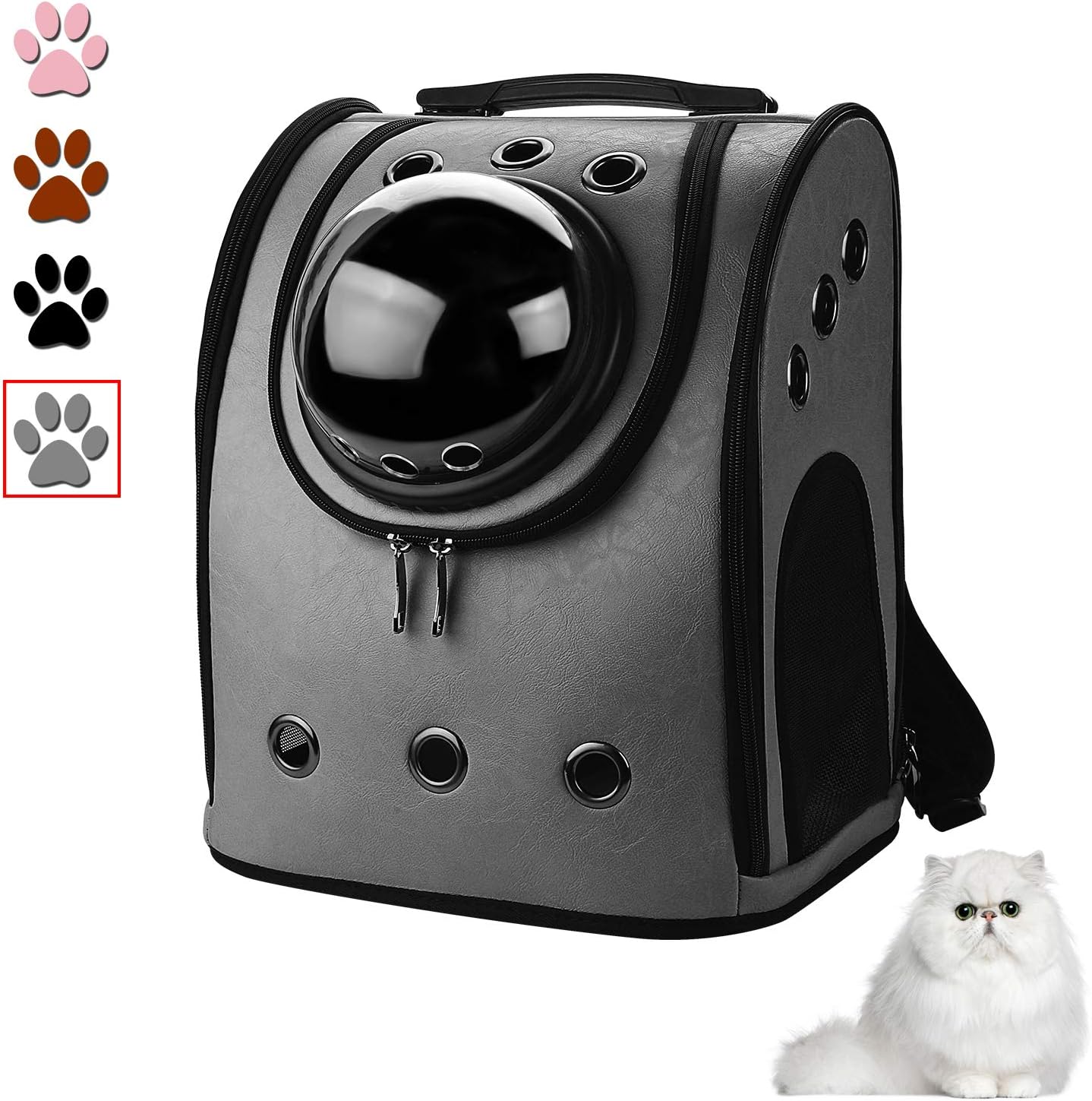 Blitzwolf Pet PU Leather Space Capsule Carrier Backpack, Anzone Pet Bubble Traveler Bag Multiple Air Vents Cozy Handbag for Cats Small Dogs & Petite Animals-Gray