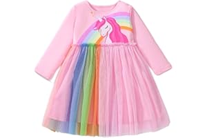 HILEELANG Toddler Girls Long Sleeve Dress Fall Autuman Cotton Casual Floal Jersey Shirt Dresses