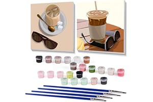 CANRICHSHOP 2 Pack Framed DIY Paint by Numbers Kit for Adults Beginner,Coffee Easy Paint by Number with Canvas,Acrylic Paint Kit Arts and Crafts for Adults for Decor 8x8inch