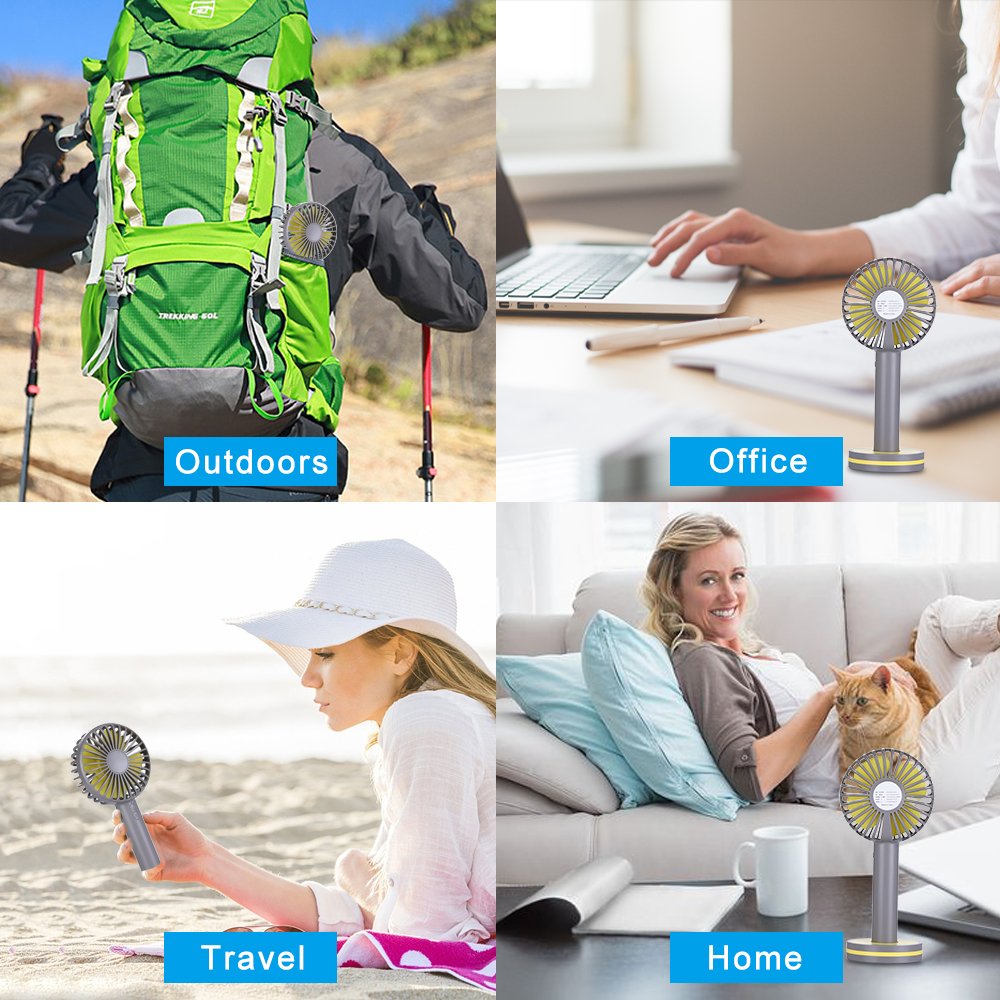 Idealife Portable Fan Mini Personal Fan Handheld Fan USB Rechargeable Battery Operated Fan with 3 Adjustable Speeds Mirror Base Small Powerful Hand held Fan for Desk Table Home Office Travel Outdoor