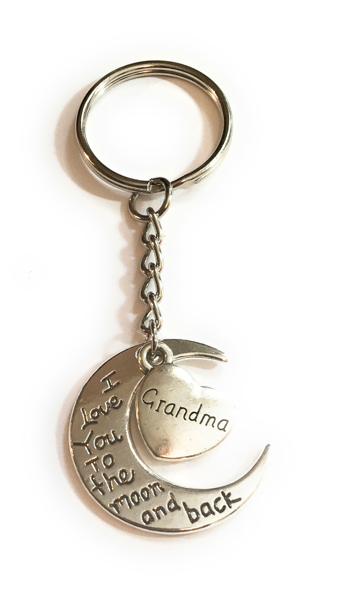 FizzyButton Gifts Keyring Grandma I love you to the moon and back silver tone charm key ring