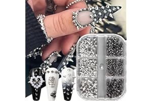 BSBTBZ 6 Grids Punk Bullet Rivet Nail Charm,3D Alloy Flat Bottomed Pointed Cone Mixed Black Silver Nail Art Rhinestones Studs DIY Crafts Nail Art Charm Spike Nails for Women DIY Nail Decoration Accessories