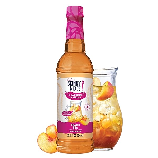 JORDAN’S SKINNY MIXES SUGAR FREE SYRUP, PEACH TEA FLAVOR, FLAVORED WATER ENHANCER, DRINK MIX FOR ICE TEA, LEMONADE & MORE, ZERO CALORIE FLAVORING, KETO FRIENDLY, 25.4 FL OZ, 1 PACK