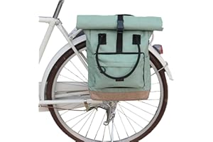 TOURBON Nylon Roll-Top Clip-on Market Shopper Bicycle Bag Backpack Shoulder Tote Bag, Green, L, Tote Backpacks