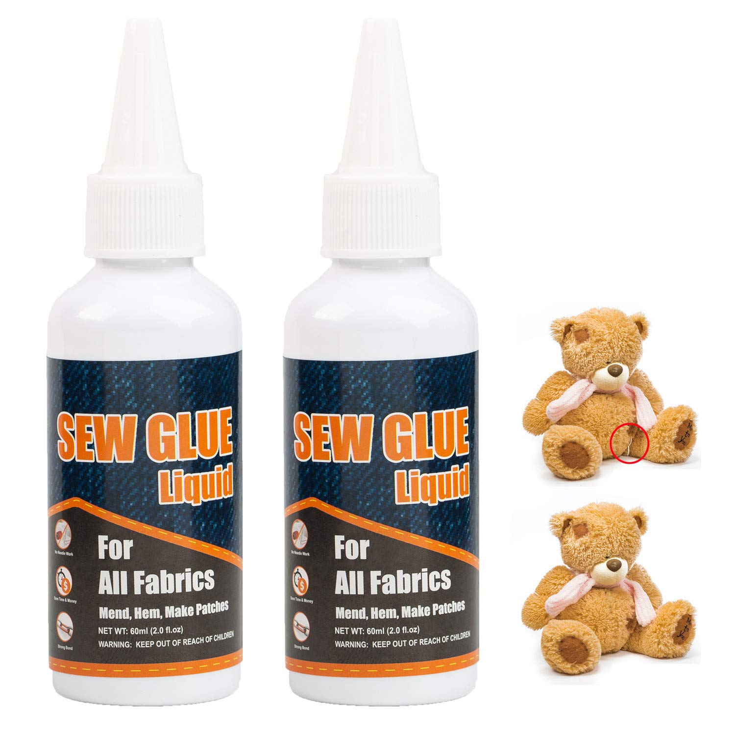 Plextone Sew Glue Liquid for Fabric-Stich Adhesive Waterproof Clear Permanent (60ml+60ml)