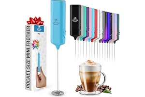 ZULAY KITCHEN Mini & Mighty Milk Frother Wand – Powerful Handheld Coffee Frother, Battery Operated Drink Mixer – Compact Pocket Size – Detachable Whisk for Latte, Cappuccino, Matcha, Hot Chocolate – Sky Blue