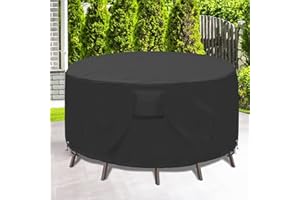 GARDRIT Upgraded Patio Furniture Covers, 100% Waterproof Round Table Chair Set Cover, 600D Heavy Duty Tear-Resistant Anti-Fading Outdoor Furniture Set Covers, 84" DIA x 27.5 H'' Black