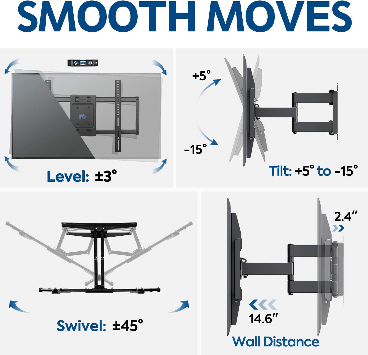 Mounting Dream TV Mount Bracket for 42-70 Inch Flat Screen TVs, Full Motion TV Wall Mounts with Swivel Articulating Dual Arms , Heavy Duty Design - Max VESA 600x400mm , 100 LBS Loading , MD2296: Electronics