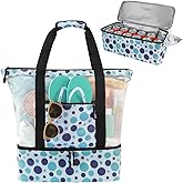 ASL Mesh Beach Bag with Cooler Compartment for Women, 2-in-1 Print Travel Tote 30L with Zipper and Pockets, Pool Picnic