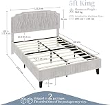 Yaheetech 5ft King Bed Frame Upholstered Platform Velvet Headboard Dark Grey view 2