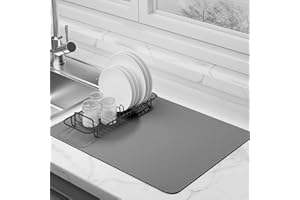 EDC-BFYOU Dish Drying Mat for Kitchen Counter Super Absorbent Drainer Mats with Non-slip Rubber Backed Hide Stain Heat Resistant Easy to Clean Dish Rack Mat (Gray, S-11"x14")