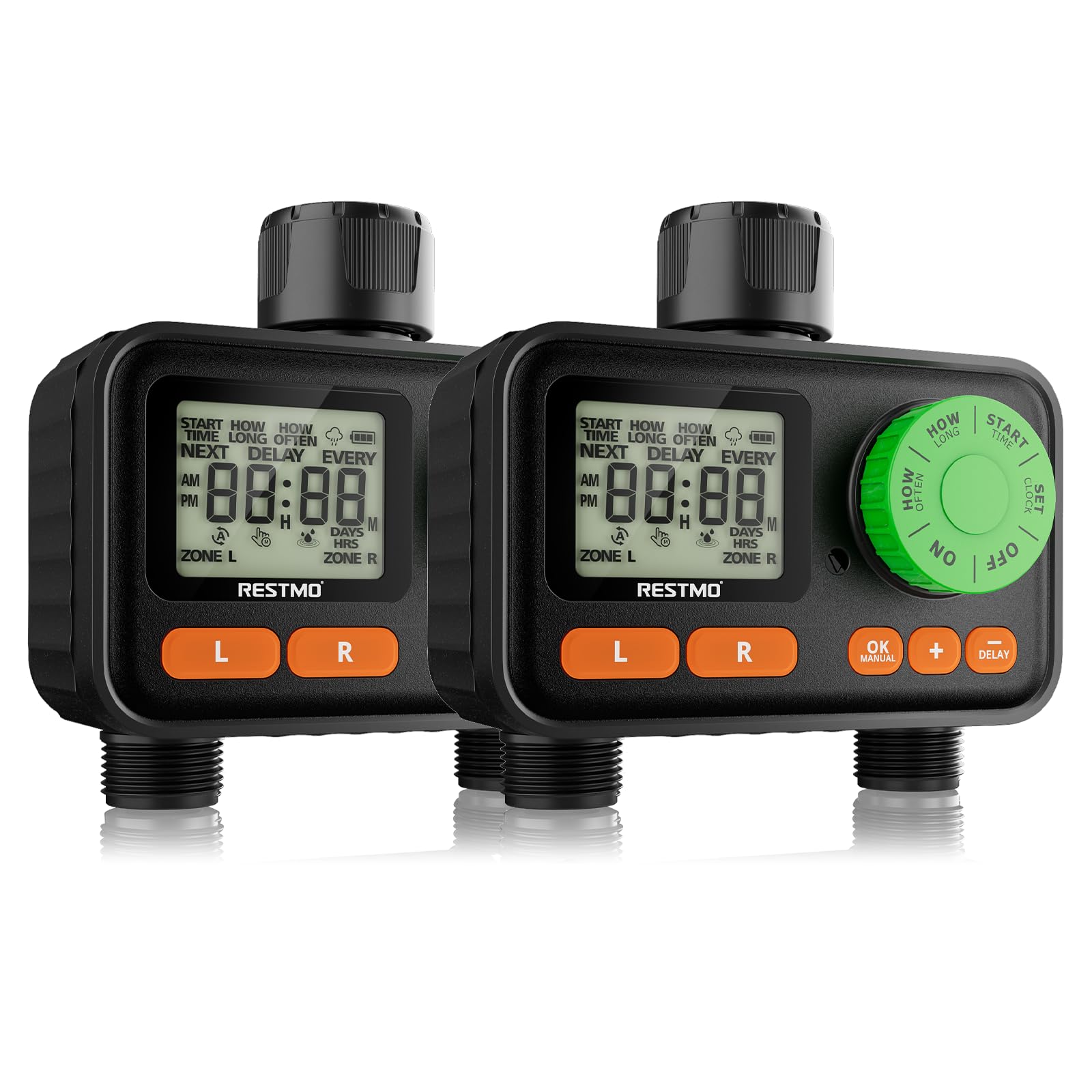 Photo 1 of [2 Pack] RESTMO 2 Zone Sprinkler Timer, Programmable Water Timer for Garden Hose, Automatic Digital Control | Manual ON/Off | Rain Delay for Outdoor Faucet, Drip Irrigation and Lawn Watering System