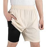 TLAENSON Boys Athletic Shorts with Compression Liner, Kids 2 in 1 Quick Dry Basketball Running Shorts with Pockets