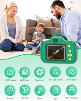 Hangrui Kids Camera 20MP Dual Lens 2.0'' IPS Screen 1080P 32GB Green view 2