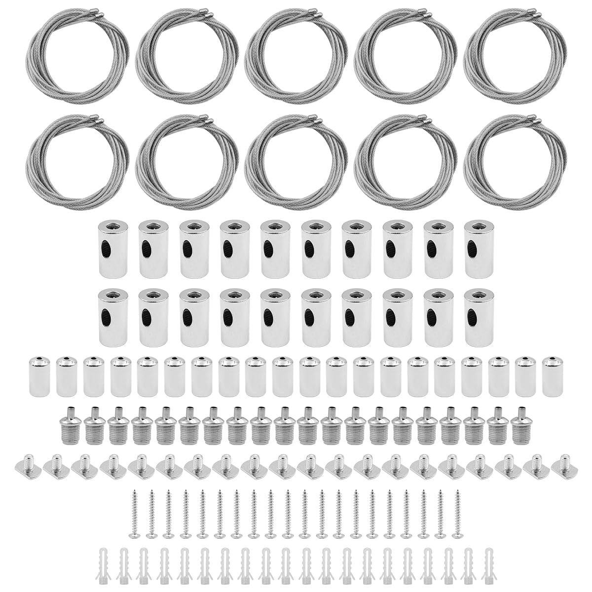 10 Sets ZONADAH Adjustable Light Suspension Kit for Aluminum Installation- Hardware with 1m Cable for Commercial Aquarium, LED Panel Lights, and More - Supports up to 5kg Per Strip