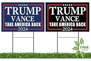 WENWELL Trump Vance 2024 Yard Signs 2-Pack – Double-Sided,Waterproof,UV Resistant,12x18 Inchs with Metal H-Stakes – Donald Trump JD Vavce Campaign Rally Placard Outdoor Lawn Decoration