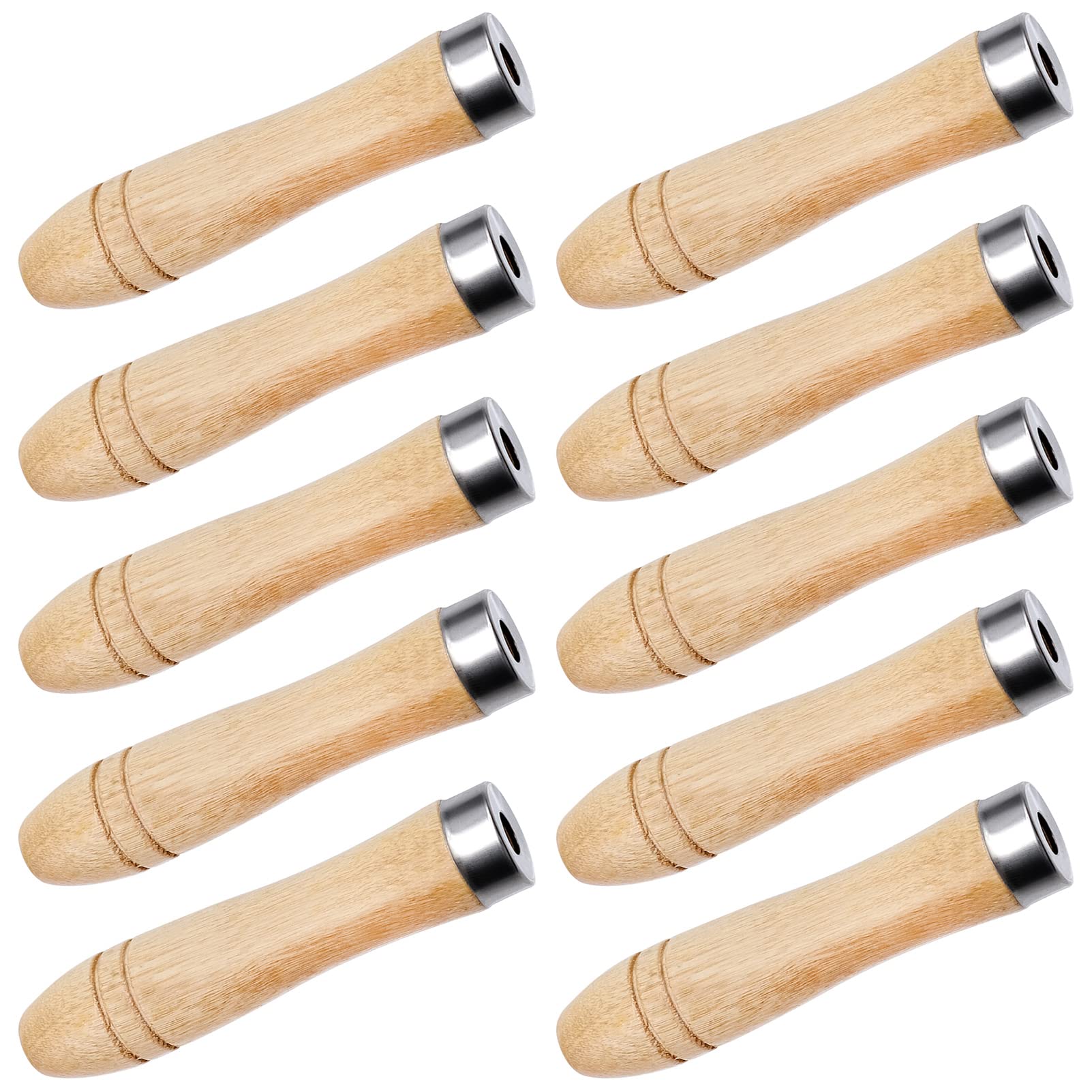 10Pcs Wooden File Handle With Metal Safety Ring - 11cm Length, 6mm Hole - Replacement for Cutting Tools, Hardwood Handles for Garage, Woodworking, Carpenter Tool Maintenance