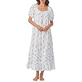 Eileen West Womens Sleepwear & Loungewear - 100% Cotton Woven Lawn Collection - Short Sleeve Lightweight Modern Nightgown