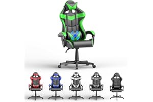 Soontrans Green Gaming Chair with Massage,Racing Gamer Chair for Teens, Ergonomic Game Chair with Adjustable Headrest and Lumbar Support (Jungle Green)