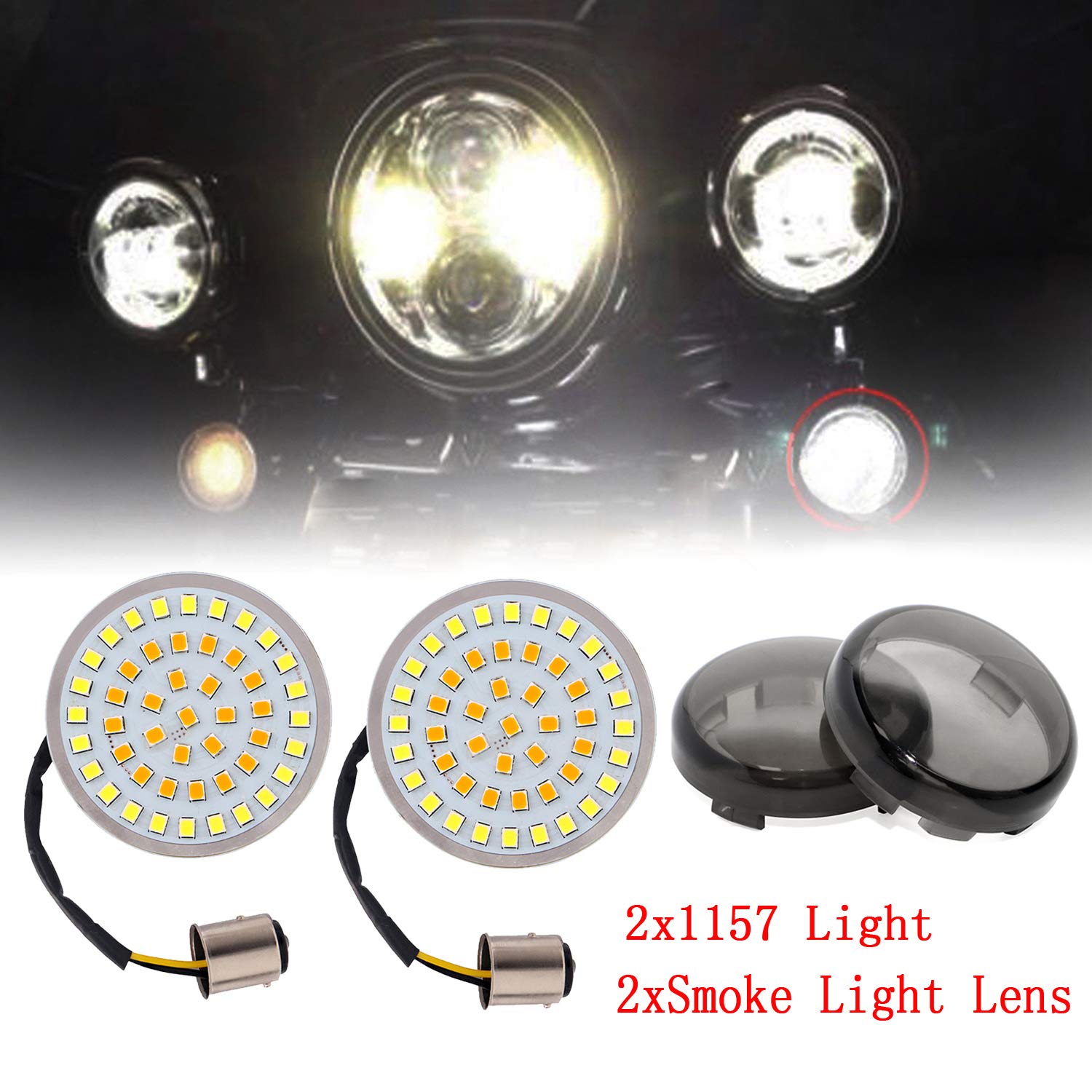 Inserts de clignotants 1157 LED Blanc//ambre 5,1 cm housses dobjectif fum/&eacute; pour Harley Davidson Touring Dyna Softail Gilde Sportster