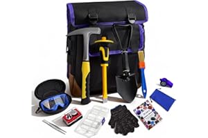 CKJSJ 14PCS Geology Rock Hounding Kit, 30oz Rock Pick Hammer with 12" Chisel, Gold Mining & Prospecting Equipment Tool with Backpack, Shovel, Magnifier, Whistle