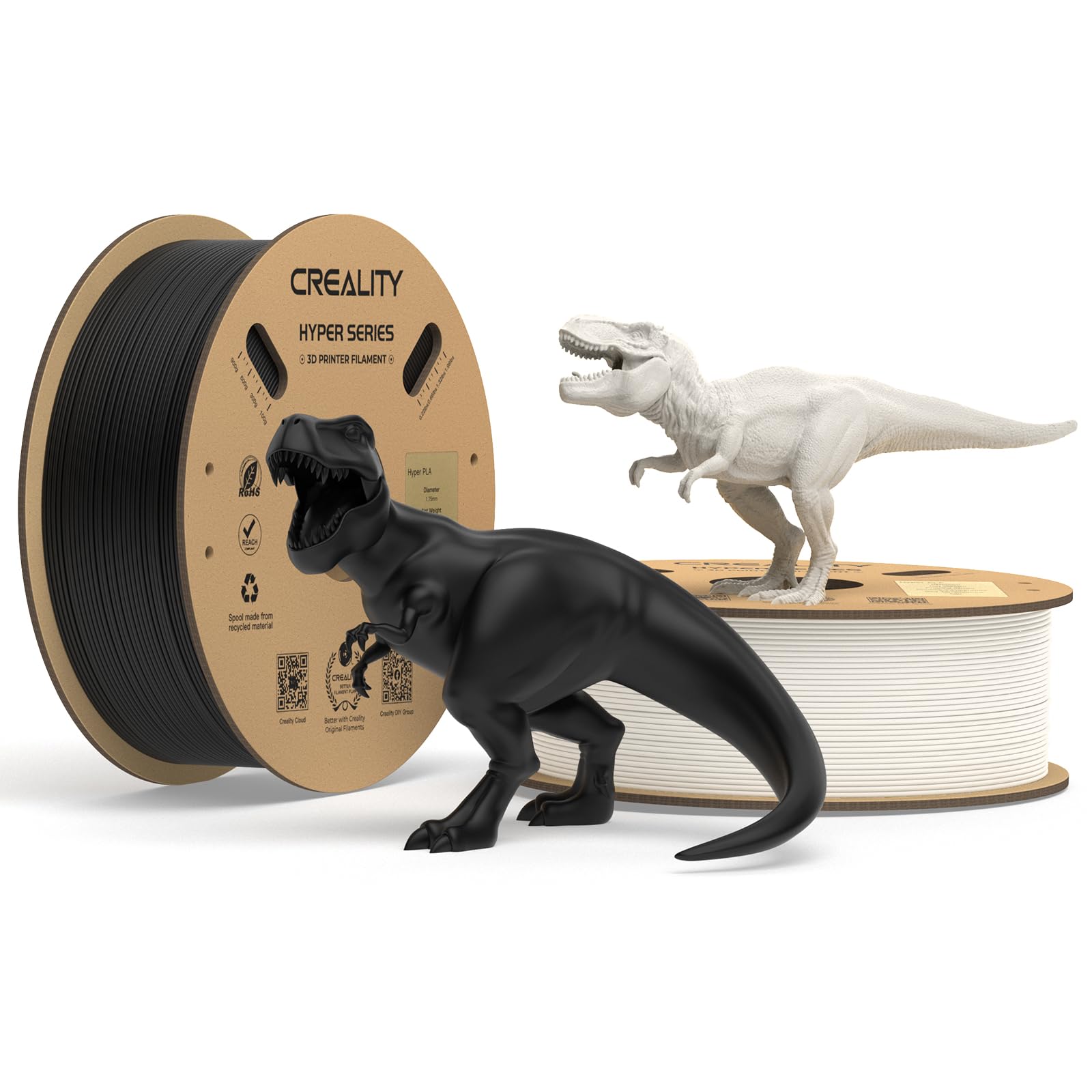 Creality 3D Printer Filament PLA 1.75mm 2KG-Christmas Gifts, Creality Official Hyper PLA Filament No Clogging,2Pcs 2.2lb/1kg, 600mm/s Designed for High-Speed 3D Printing (Black & White) Image