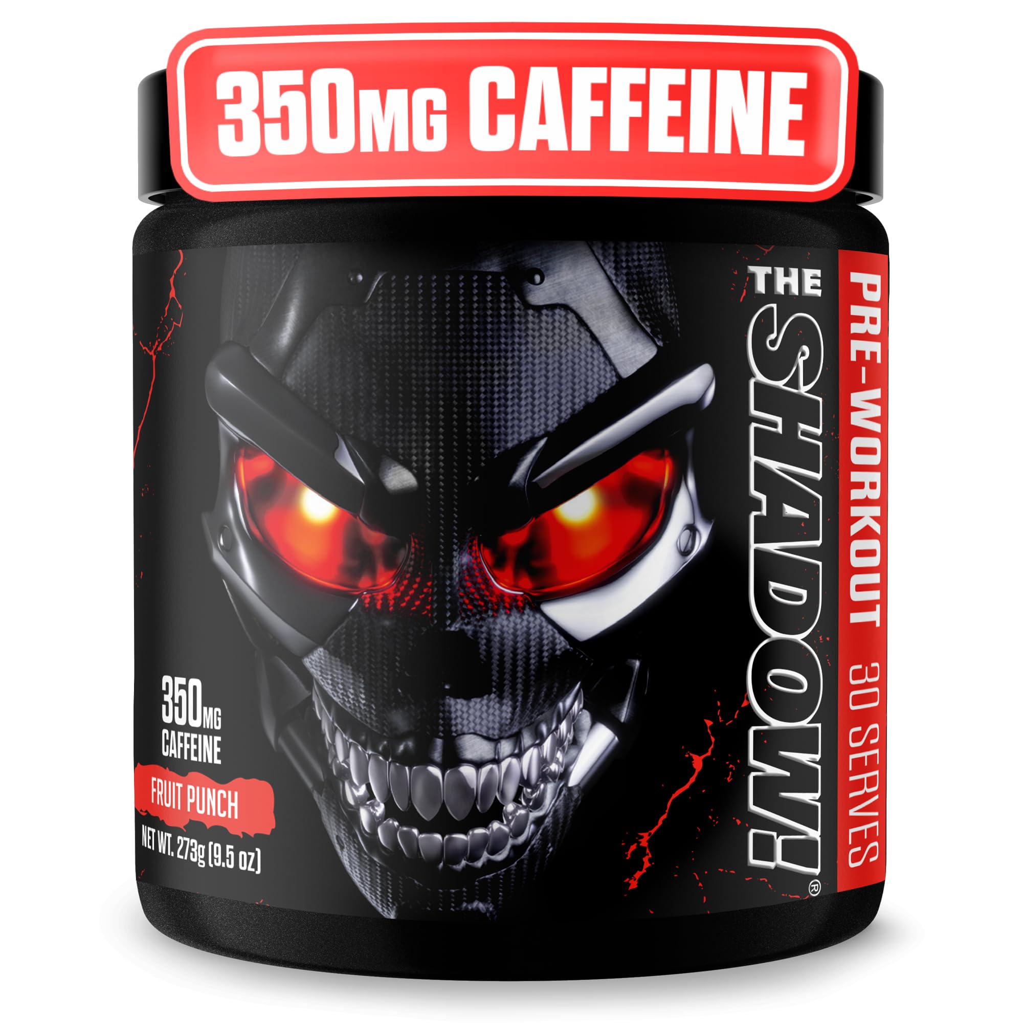 JNX Sports The Shadow! 350mg of Caffeine Hard Core Preworkout - Fruit Punch 30 Servings | Electric Energy, Mental Focus & Superhuman Strength for Men & Women