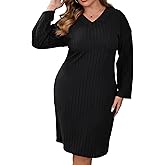 ShopWonder Womens Plus Size Sweater Dress Long Sleeve Ribbed Knit Dress Winter Loose Casual Pullover Sweater Midi Dresses