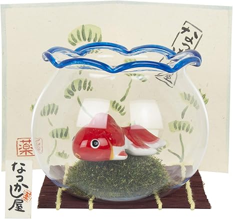 Amazon 夏の風物詩 夏あそび金魚 大金魚鉢付 ガラス 陶器 高さ 金魚2cm ガラス巾9cm 納涼 インテリア かわいい 涼しい 夏 置物 オブジェ オンライン通販