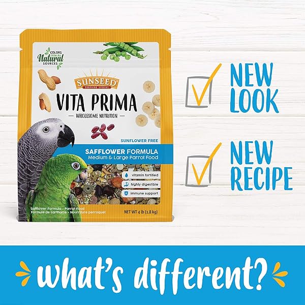 SUNSEED VITA PRIMA WHOLESOME NUTRITION SAFFLOWER FORMULA LARGE PARROT FOOD, 4 LBS