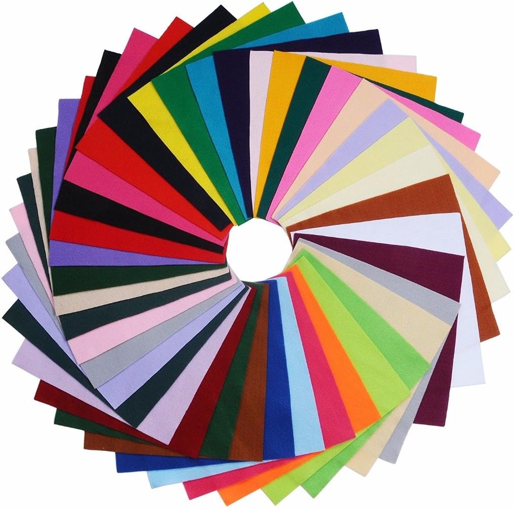 DIY Acrylic Soft Felt Fabric Squares Sheets Assorted Colors 12x12 inch for Crafts, 1.5mm Thick 40Pcs