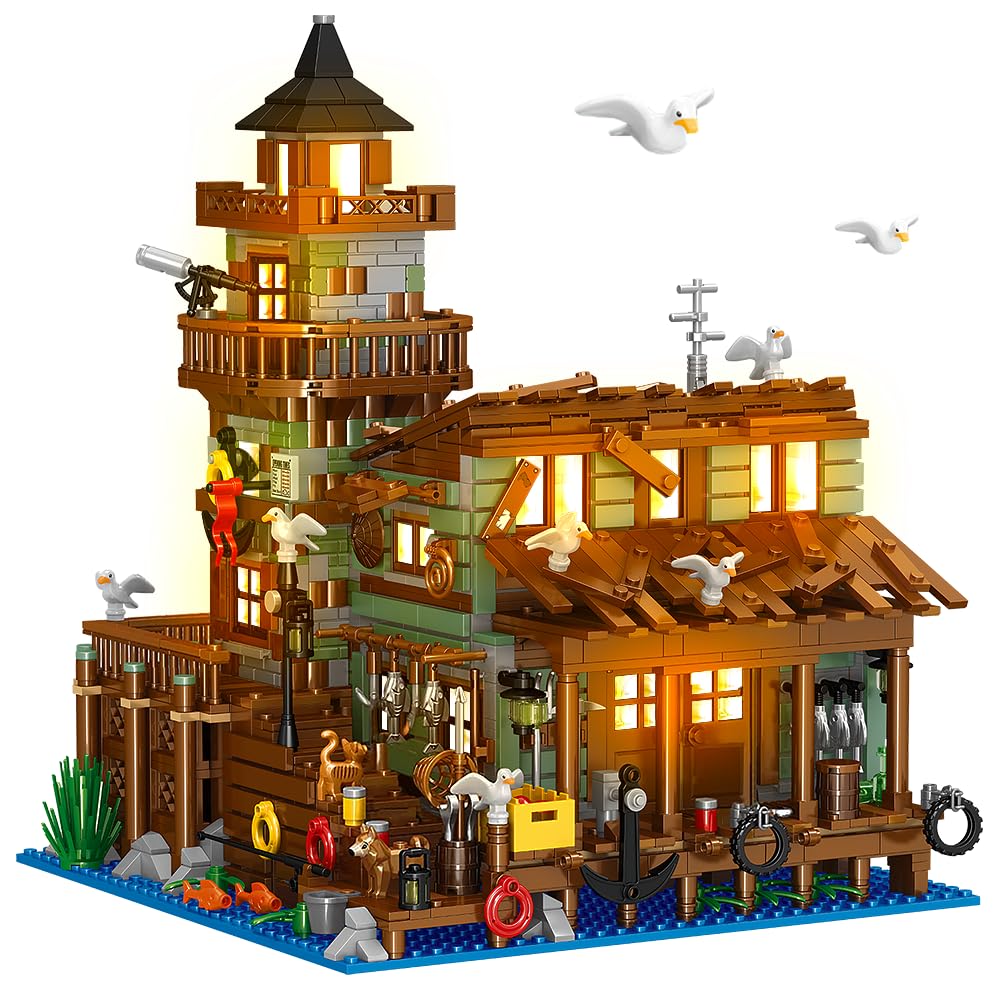 Mua Fishing Village Store House Building Set with LED Light, 1845PCS ...