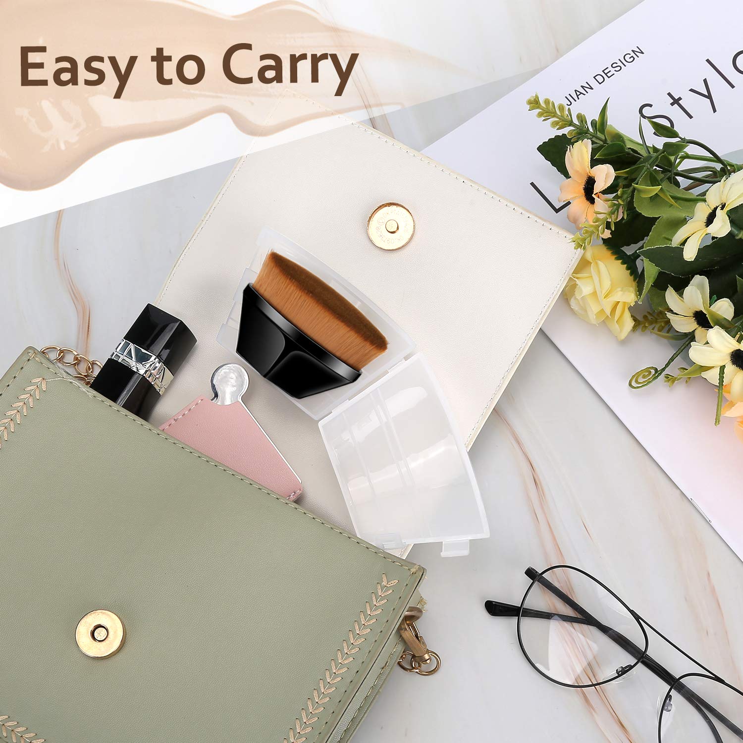 Alliebe Foundation Makeup Brush Flat Top Kabuki Hexagon Face Blush Liquid Powder Foundation Brush Suitable for Blending Liquid, Cream or Flawless Powder Cosmetics with Bonus Protective Case (Black): Beauty