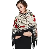 DANA XU 100% Merino Wool Pashmina Shawl for Women 96"x43", Oversized Cashmere Wrap with Tassels, Floral Travel Blanket Cape
