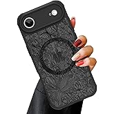 OOK Magnetic Case for iPhone Air (6.5") with Screen Protector, Cute Floral Design for Women & Girls, [MagSafe Compatible] Slim Translucent Matte Black Cover, Camera Protection, Chic & Stylish