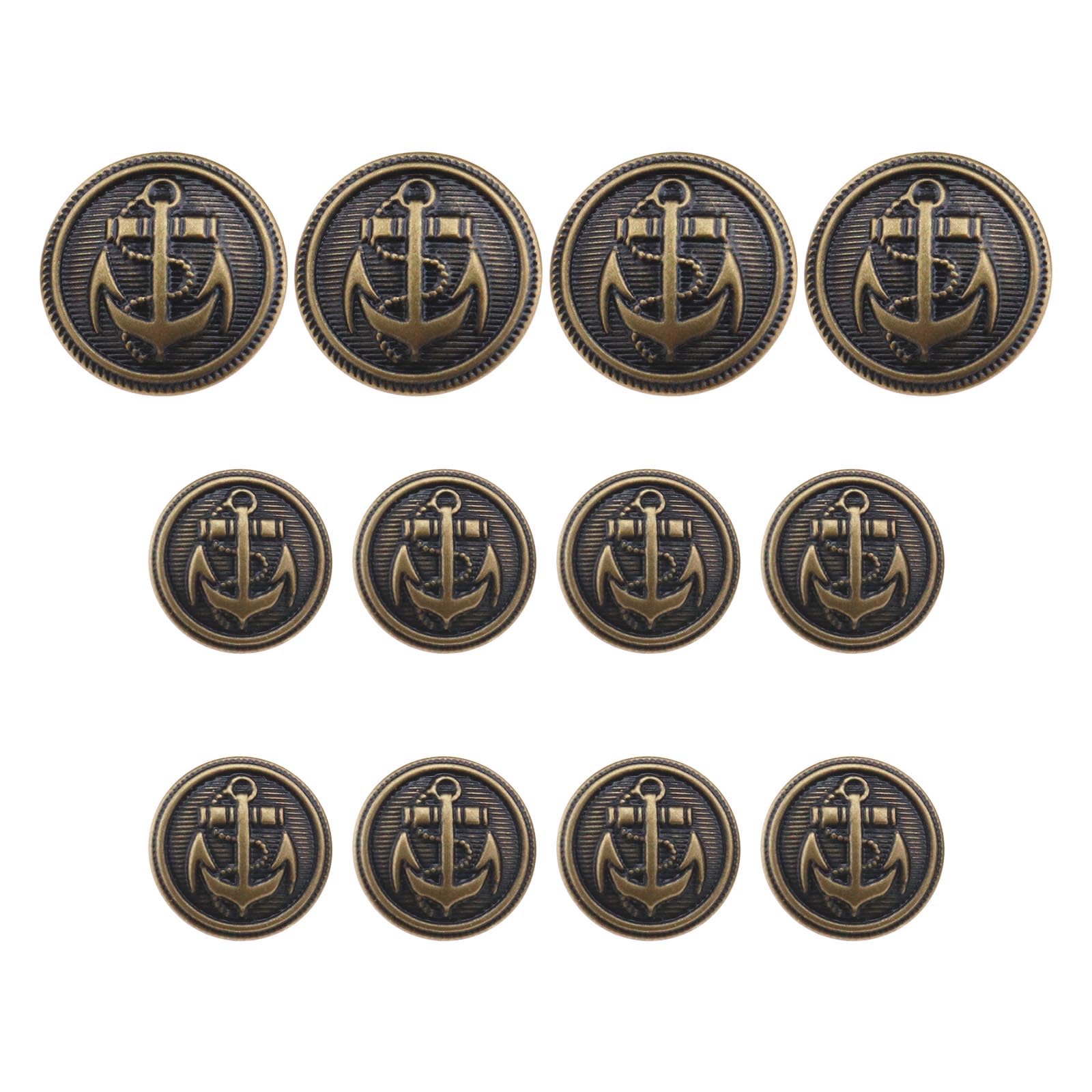 eMagTech 12pcs Metal Anchor Buttons Set Buckle In Bronze-Tone Copper Sewing Shank Buttons For DIY Craft Clothes Uniform Jacket 4Pcs 20mm, 8Pcs 15mm