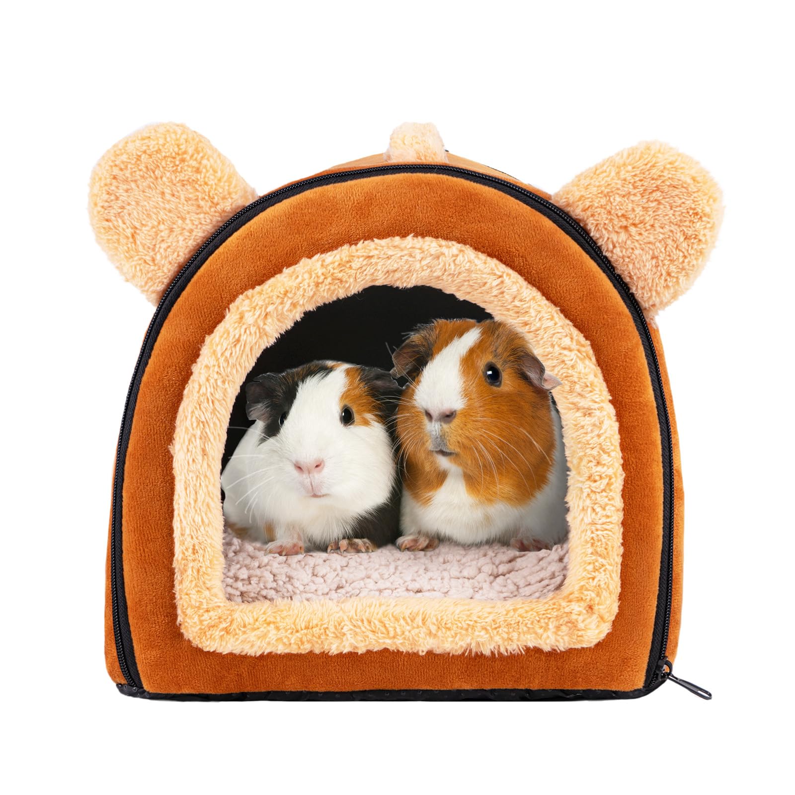 Pantula Warm Guinea Pig Bed House in Winter - Cave Cozy Hamster Rabbit Bed with Removable Pad, Large Hideout for Guinea Pig Ferret Hedgehog Chinchilla (Brown)
