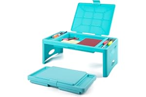 Loddie Doddie Foldable Lap Desk for Kids & Adults - Teal Blue Portable Plastic Table with Storage Pocket & Trays - Bed Desk, 