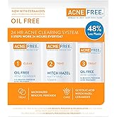 Acne Free 3 Step 24 Hour Acne Treatment Kit - Clearing System W Oil Free Acne Cleanser, Witch Hazel Toner, & Oil Free Acne Lotion - Acne Solution W/ Benzoyl Peroxide for Teens and Adults - Original