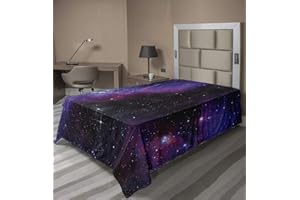 Ambesonne Space Flat Sheet, Nebula Dark Galaxy Luminous Stars and Cosmic Rays Astronomy Explore Theme, Soft Comfortable Top Sheet Decorative Bedding 1 Piece, TwinXL Size, Lilac Blue