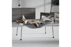 POMESEA Cat Hammock Bed, Glow in The Dark Pet Elevated Bed for Indoor Cats and Small Dogs, Easy to Assemble Cat Sleeping Bed, Free-Standing Washable Pet Beds Supplies (Gray)